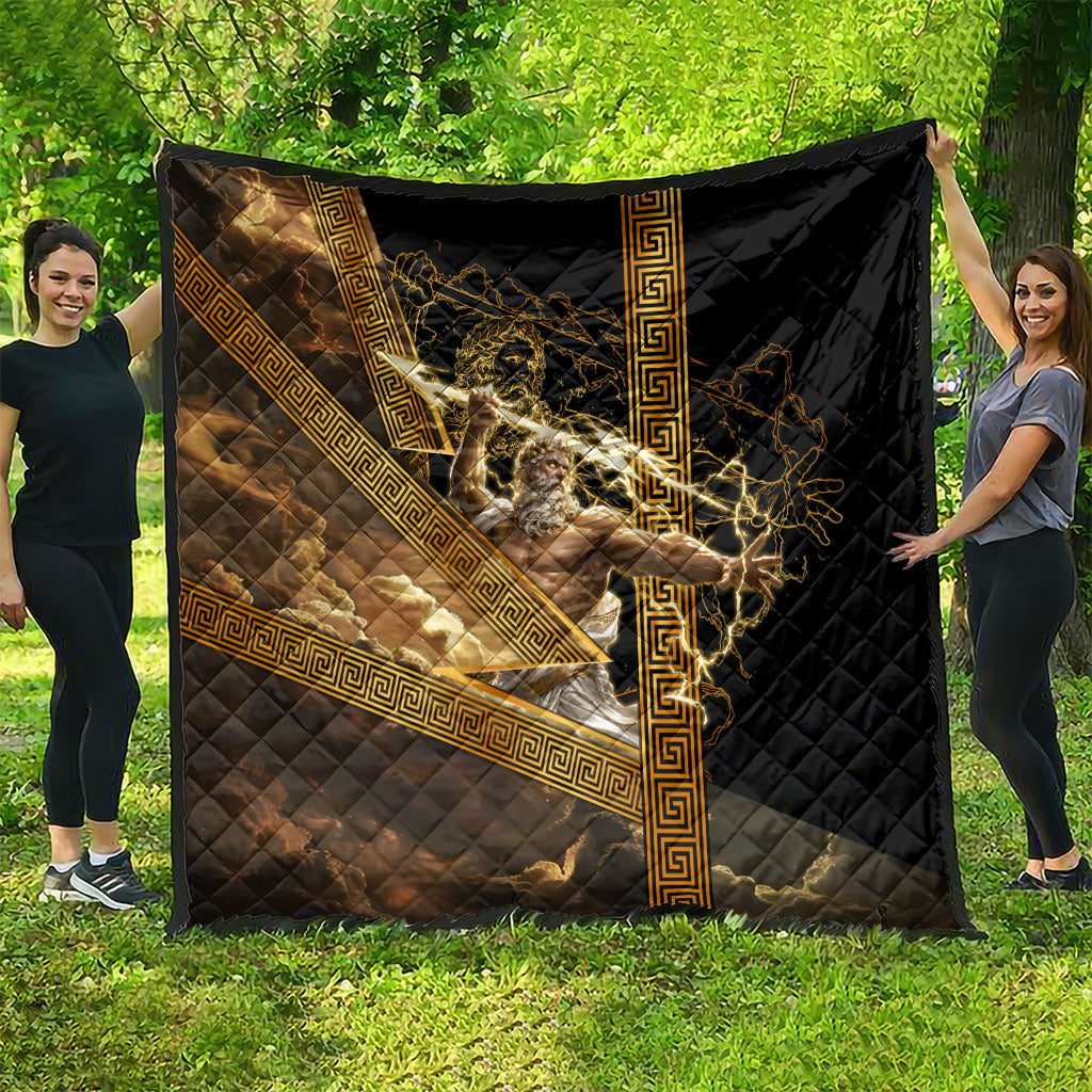 Zeus Greek Mythology King Of Gods Quilt Gold Meander Pattern Lightning Bolt Mythological
