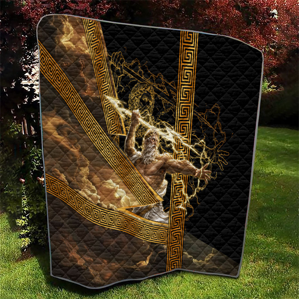 Zeus Greek Mythology King Of Gods Quilt Gold Meander Pattern Lightning Bolt Mythological