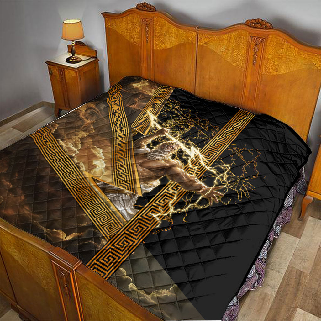Zeus Greek Mythology King Of Gods Quilt Gold Meander Pattern Lightning Bolt Mythological