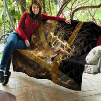Zeus Greek Mythology King Of Gods Quilt Gold Meander Pattern Lightning Bolt Mythological