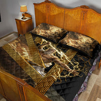 Zeus Greek Mythology King Of Gods Quilt Bed Set Gold Meander Pattern Lightning Bolt Mythological