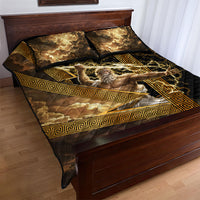 Zeus Greek Mythology King Of Gods Quilt Bed Set Gold Meander Pattern Lightning Bolt Mythological