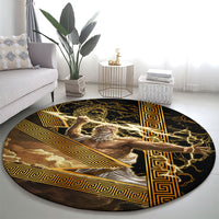 Zeus Greek Mythology King Of Gods Round Carpet Gold Meander Pattern Lightning Bolt Mythological