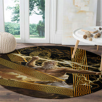 Zeus Greek Mythology King Of Gods Round Carpet Gold Meander Pattern Lightning Bolt Mythological
