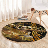 Zeus Greek Mythology King Of Gods Round Carpet Gold Meander Pattern Lightning Bolt Mythological