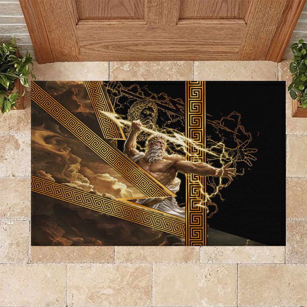 Zeus Greek Mythology King Of Gods Rubber Doormat Gold Meander Pattern Lightning Bolt Mythological