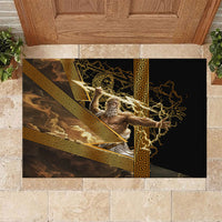 Zeus Greek Mythology King Of Gods Rubber Doormat Gold Meander Pattern Lightning Bolt Mythological