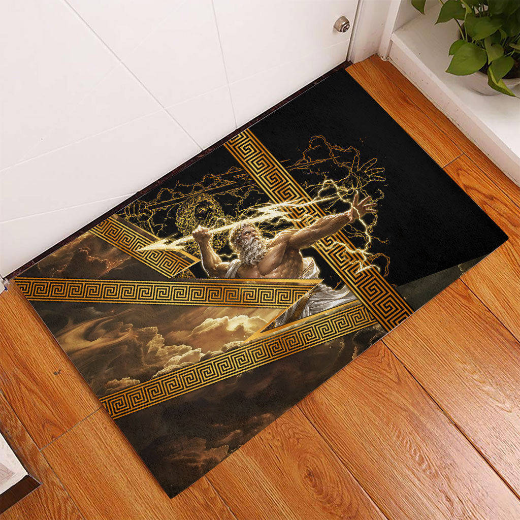 Zeus Greek Mythology King Of Gods Rubber Doormat Gold Meander Pattern Lightning Bolt Mythological