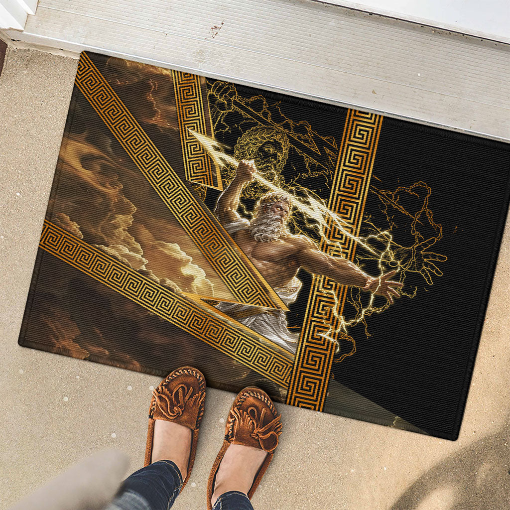 Zeus Greek Mythology King Of Gods Rubber Doormat Gold Meander Pattern Lightning Bolt Mythological