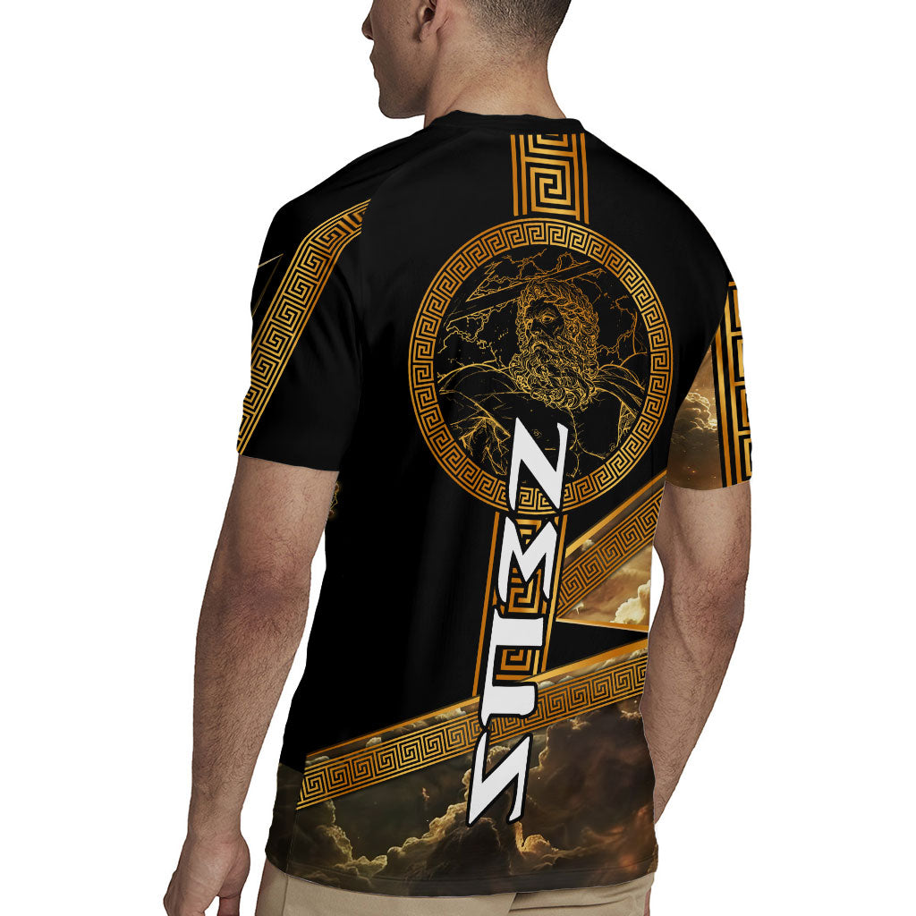 Zeus Greek Mythology King Of Gods Rugby Jersey Gold Meander Pattern Lightning Bolt Mythological