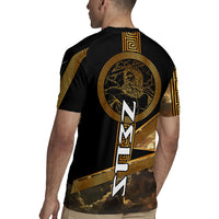 Zeus Greek Mythology King Of Gods Rugby Jersey Gold Meander Pattern Lightning Bolt Mythological