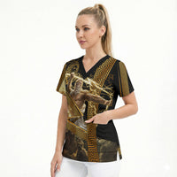 Zeus Greek Mythology King Of Gods Scrub Top Gold Meander Pattern Lightning Bolt Mythological