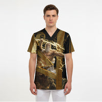 Zeus Greek Mythology King Of Gods Scrub Top Gold Meander Pattern Lightning Bolt Mythological