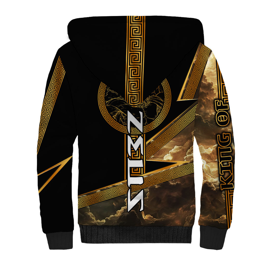 Zeus Greek Mythology King Of Gods Sherpa Hoodie Gold Meander Pattern Lightning Bolt Mythological