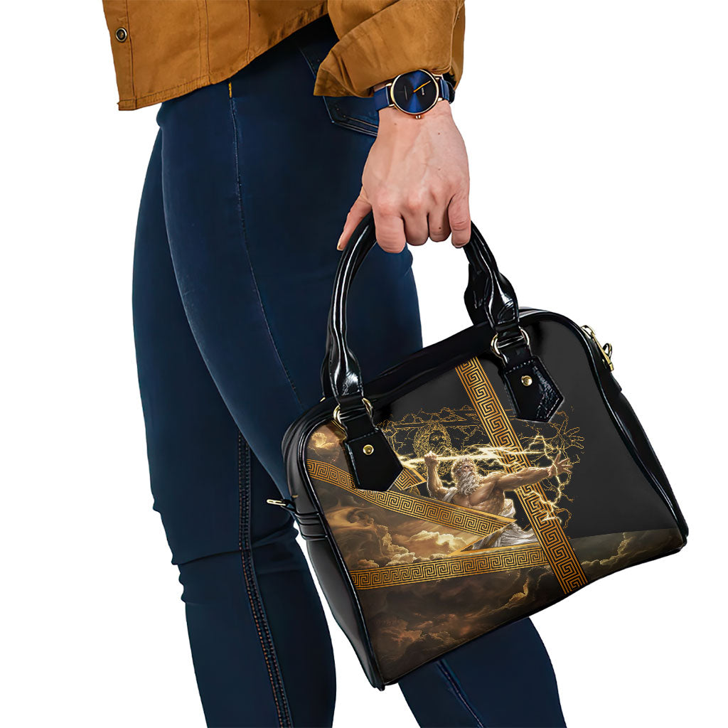 Zeus Greek Mythology King Of Gods Shoulder Handbag Gold Meander Pattern Lightning Bolt Mythological