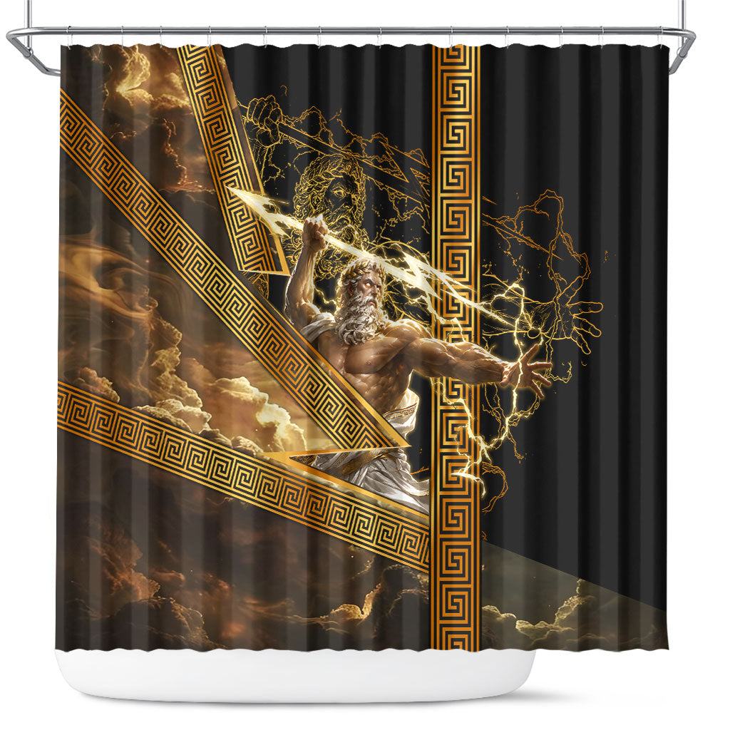 Zeus Greek Mythology King Of Gods Shower Curtain Gold Meander Pattern Lightning Bolt Mythological
