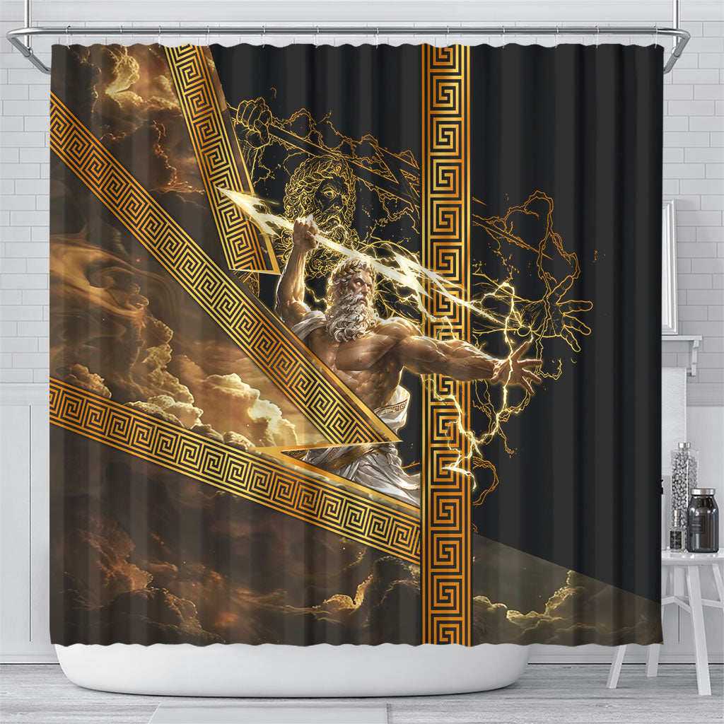 Zeus Greek Mythology King Of Gods Shower Curtain Gold Meander Pattern Lightning Bolt Mythological