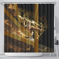 Zeus Greek Mythology King Of Gods Shower Curtain Gold Meander Pattern Lightning Bolt Mythological