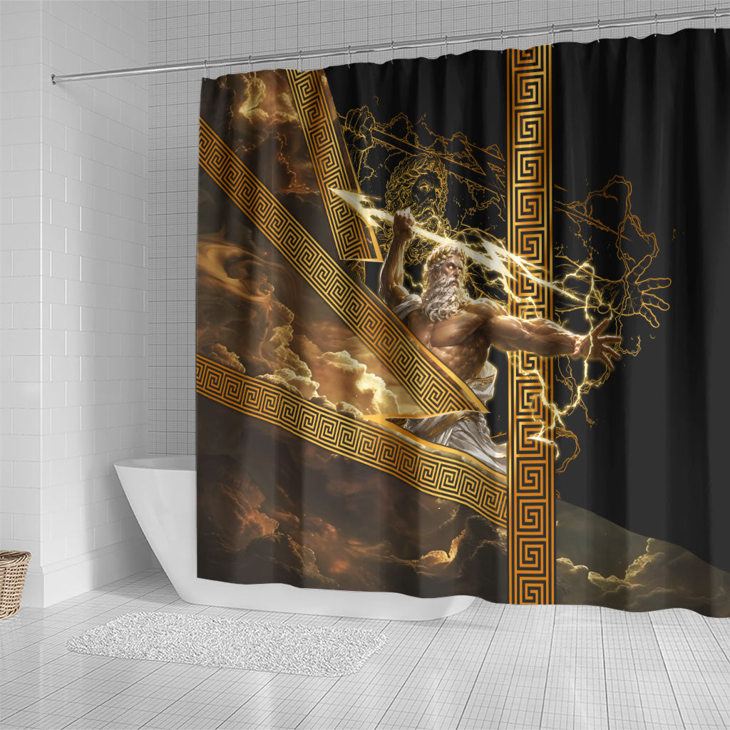 Zeus Greek Mythology King Of Gods Shower Curtain Gold Meander Pattern Lightning Bolt Mythological