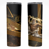 Zeus Greek Mythology King Of Gods Skinny Tumbler Gold Meander Pattern Lightning Bolt Mythological