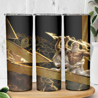Zeus Greek Mythology King Of Gods Skinny Tumbler Gold Meander Pattern Lightning Bolt Mythological