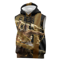 Zeus Greek Mythology King Of Gods Sleeveless Hoodie Gold Meander Pattern Lightning Bolt Mythological