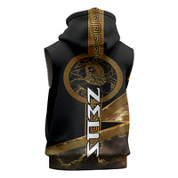 Zeus Greek Mythology King Of Gods Sleeveless Hoodie Gold Meander Pattern Lightning Bolt Mythological