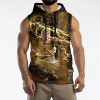 Zeus Greek Mythology King Of Gods Sleeveless Hoodie Gold Meander Pattern Lightning Bolt Mythological