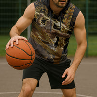 Zeus Greek Mythology King Of Gods Sleeveless Hoodie Gold Meander Pattern Lightning Bolt Mythological