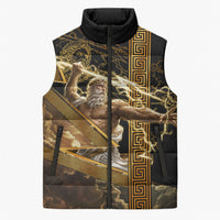 Zeus Greek Mythology King Of Gods Sleeveless Puffer Jacket Gold Meander Pattern Lightning Bolt Mythological