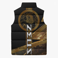Zeus Greek Mythology King Of Gods Sleeveless Puffer Jacket Gold Meander Pattern Lightning Bolt Mythological