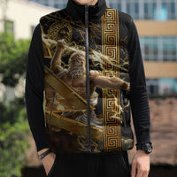 Zeus Greek Mythology King Of Gods Sleeveless Puffer Jacket Gold Meander Pattern Lightning Bolt Mythological