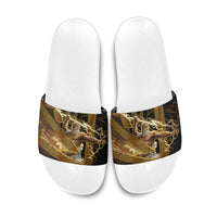 Zeus Greek Mythology King Of Gods Slide Sandals Gold Meander Pattern Lightning Bolt Mythological