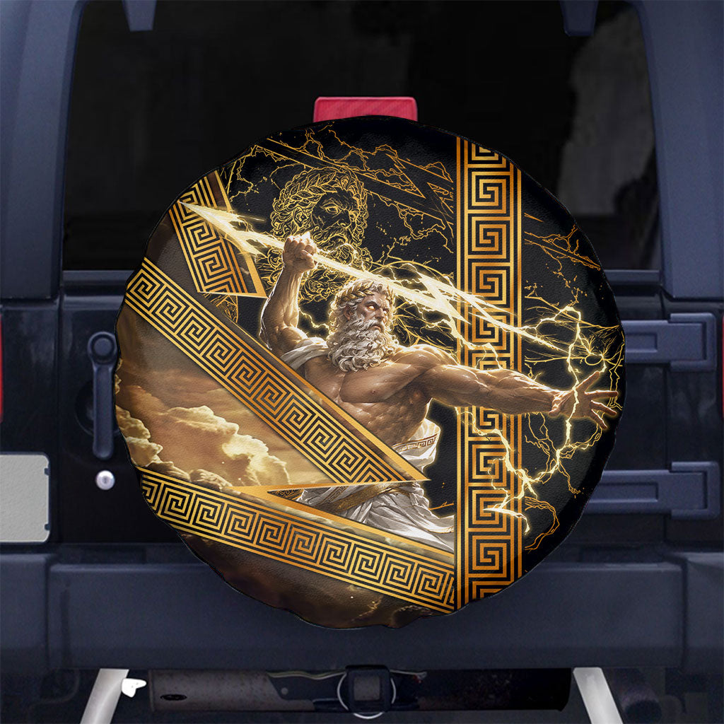 Zeus Greek Mythology King Of Gods Spare Tire Cover Gold Meander Pattern Lightning Bolt Mythological