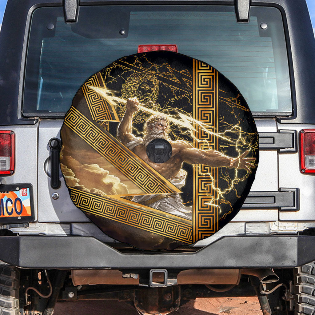 Zeus Greek Mythology King Of Gods Spare Tire Cover Gold Meander Pattern Lightning Bolt Mythological
