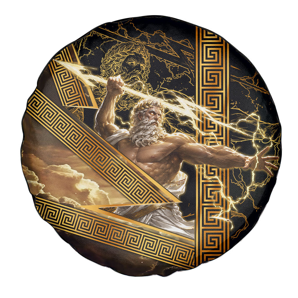 Zeus Greek Mythology King Of Gods Spare Tire Cover Gold Meander Pattern Lightning Bolt Mythological