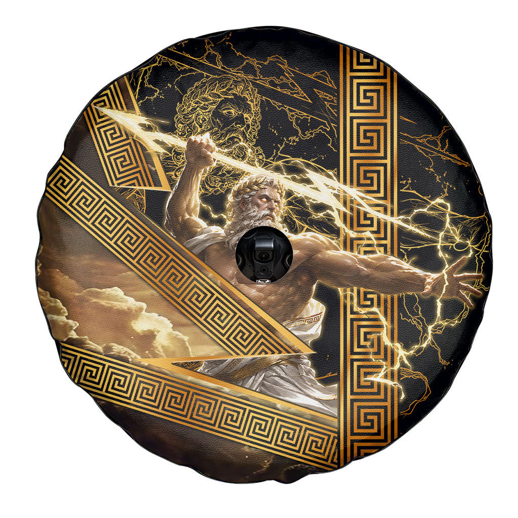 Zeus Greek Mythology King Of Gods Spare Tire Cover Gold Meander Pattern Lightning Bolt Mythological