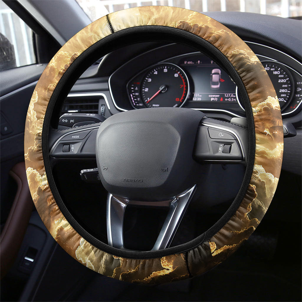 Zeus Greek Mythology King Of Gods Steering Wheel Cover Gold Meander Pattern Lightning Bolt Mythological