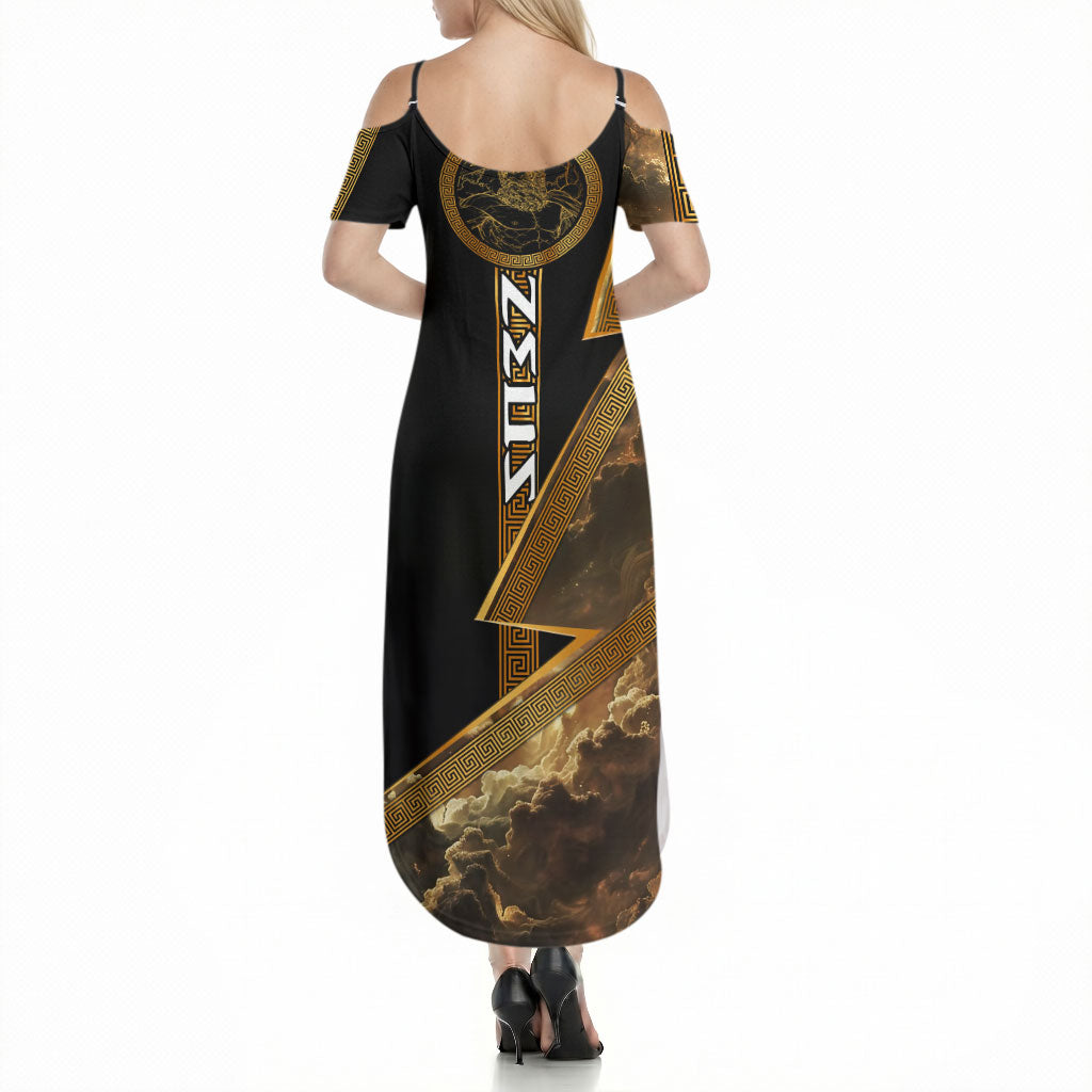 Zeus Greek Mythology King Of Gods Summer Maxi Dress Gold Meander Pattern Lightning Bolt Mythological