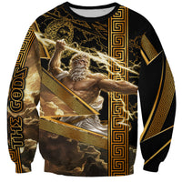 Zeus Greek Mythology King Of Gods Sweatshirt Gold Meander Pattern Lightning Bolt Mythological