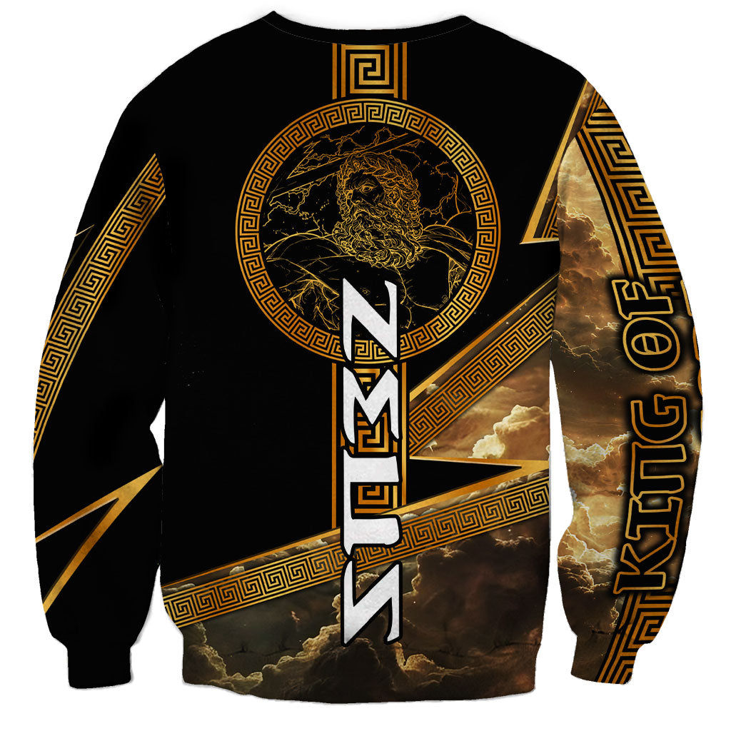 Zeus Greek Mythology King Of Gods Sweatshirt Gold Meander Pattern Lightning Bolt Mythological