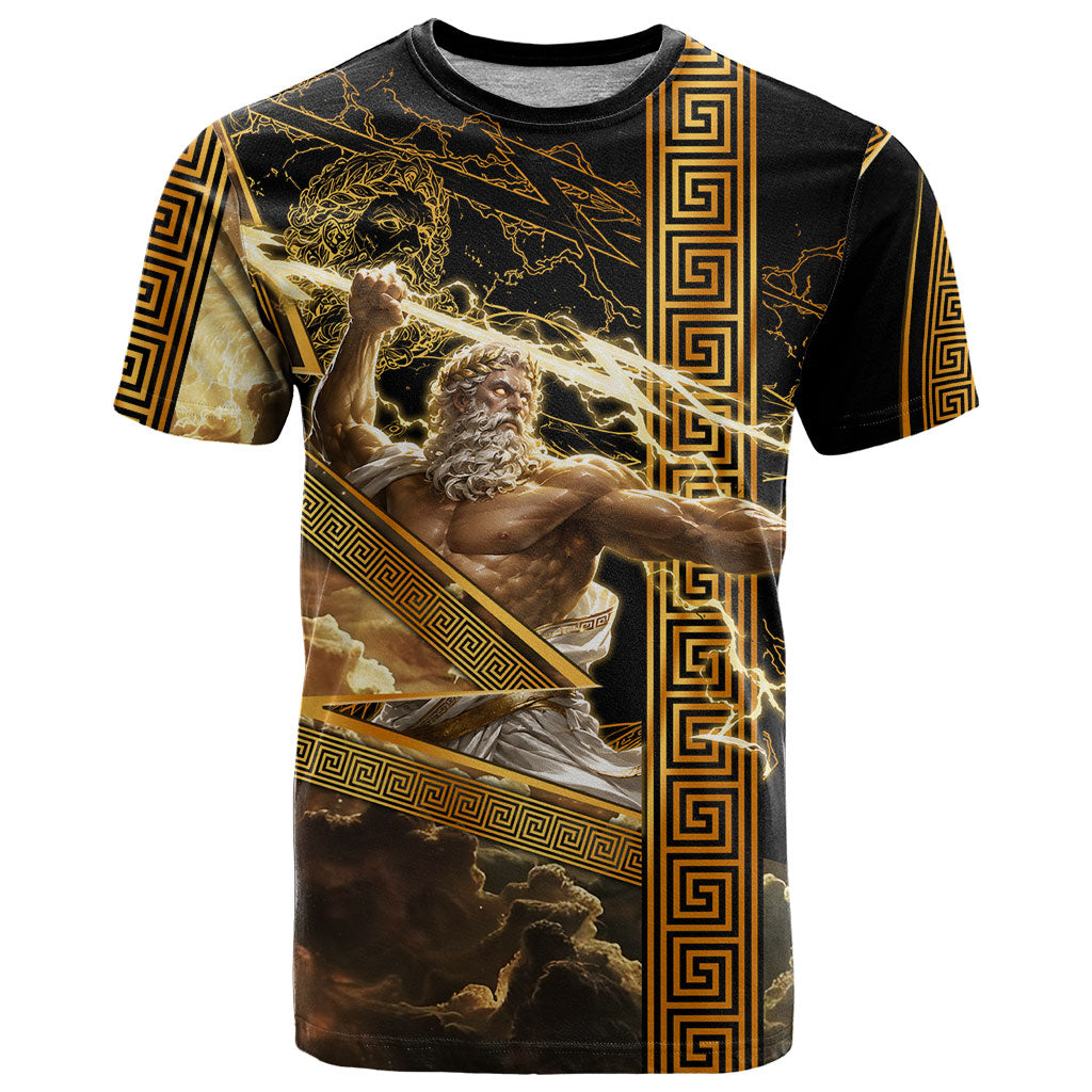 Zeus Greek Mythology King Of Gods T Shirt Gold Meander Pattern Lightning Bolt Mythological