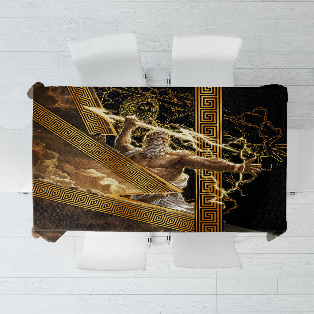 Zeus Greek Mythology King Of Gods Tablecloth Gold Meander Pattern Lightning Bolt Mythological