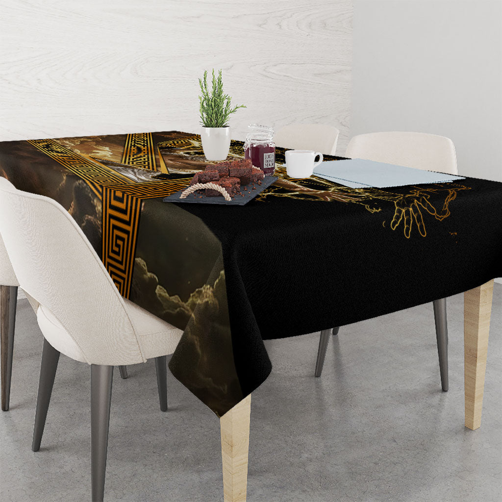 Zeus Greek Mythology King Of Gods Tablecloth Gold Meander Pattern Lightning Bolt Mythological