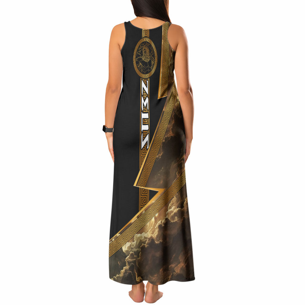 Zeus Greek Mythology King Of Gods Tank Maxi Dress Gold Meander Pattern Lightning Bolt Mythological
