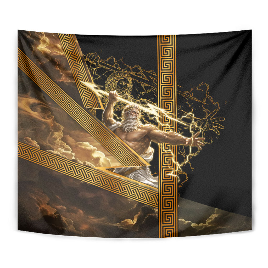 Zeus Greek Mythology King Of Gods Tapestry Gold Meander Pattern Lightning Bolt Mythological