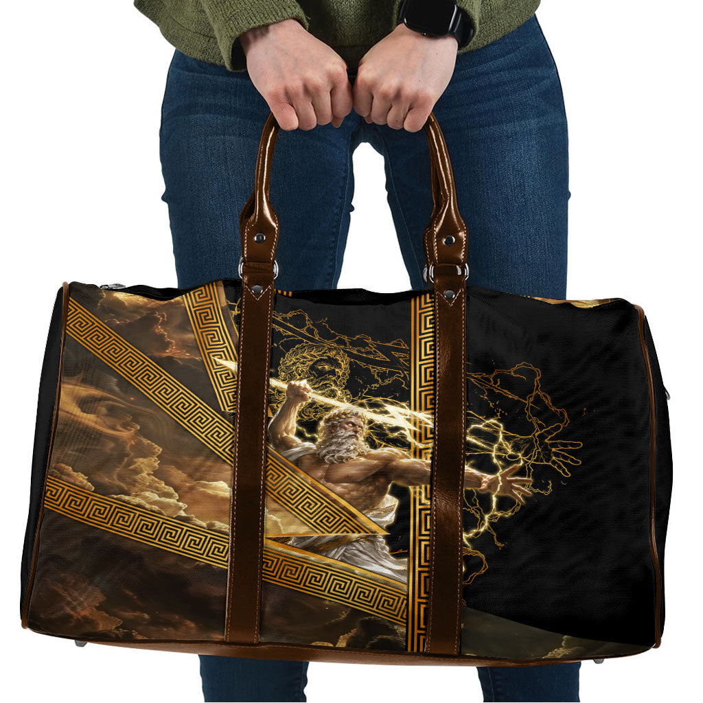 Zeus Greek Mythology King Of Gods Travel Bag Gold Meander Pattern Lightning Bolt Mythological