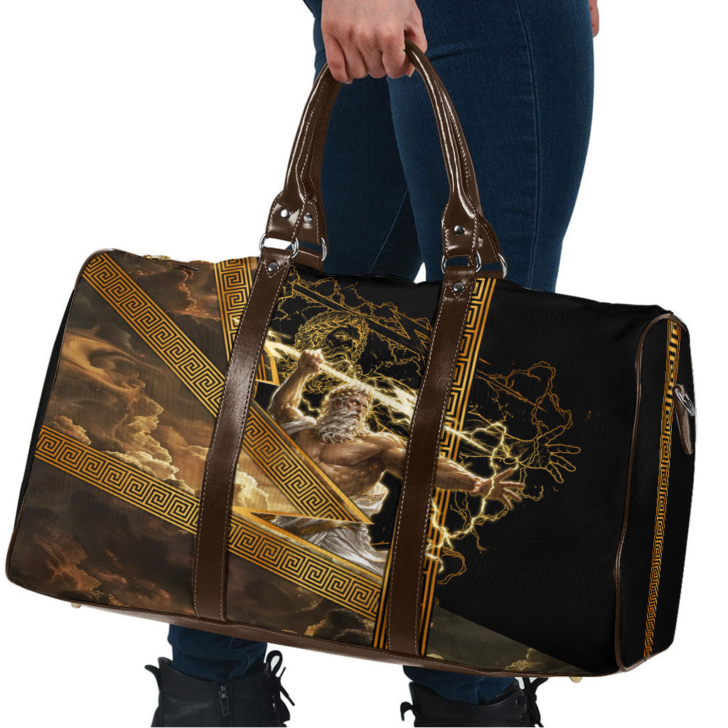 Zeus Greek Mythology King Of Gods Travel Bag Gold Meander Pattern Lightning Bolt Mythological