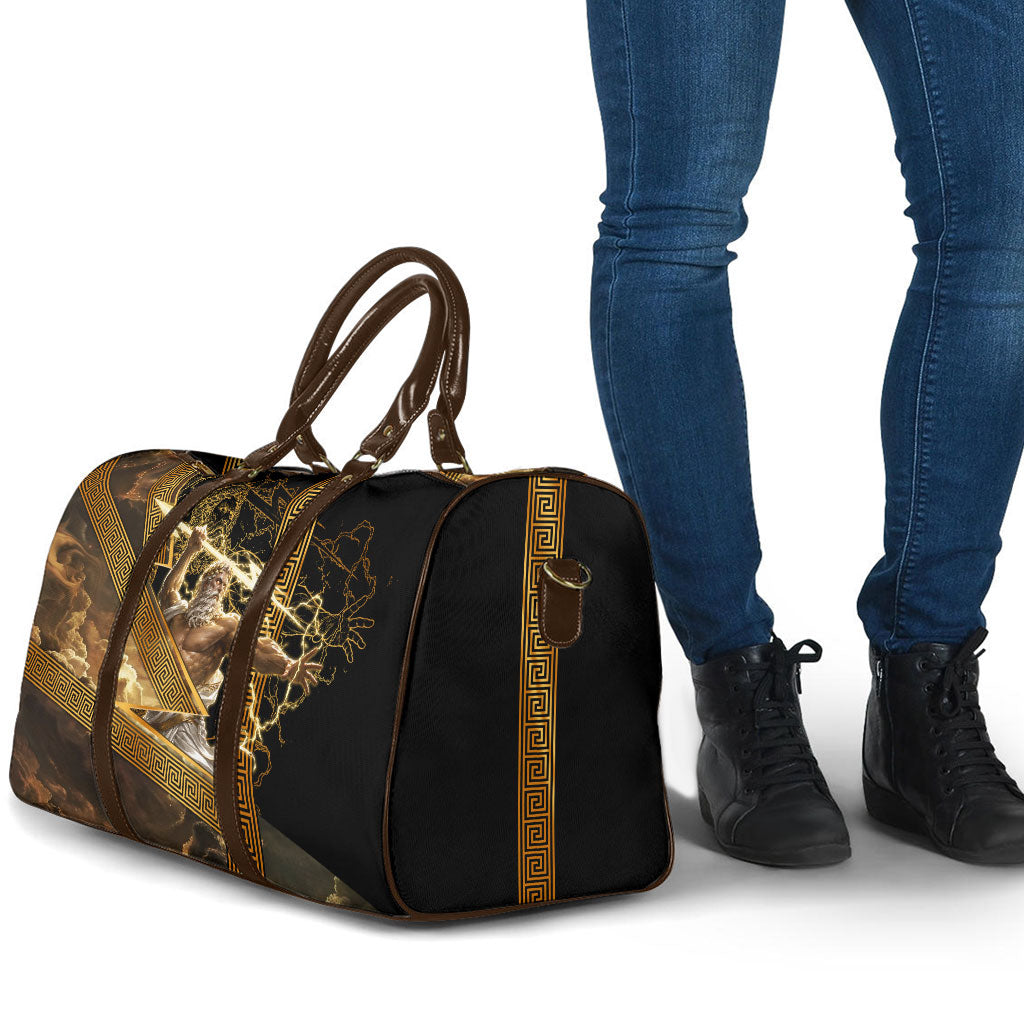 Zeus Greek Mythology King Of Gods Travel Bag Gold Meander Pattern Lightning Bolt Mythological
