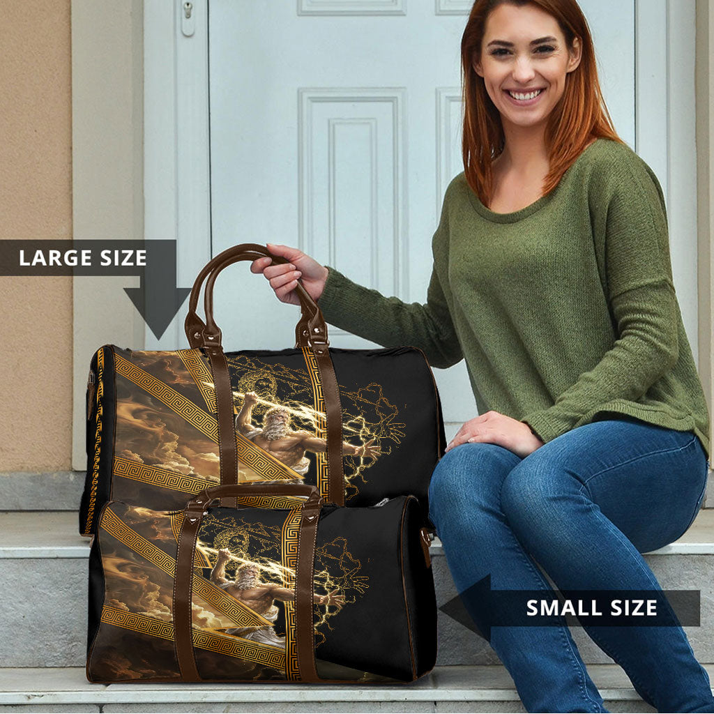 Zeus Greek Mythology King Of Gods Travel Bag Gold Meander Pattern Lightning Bolt Mythological